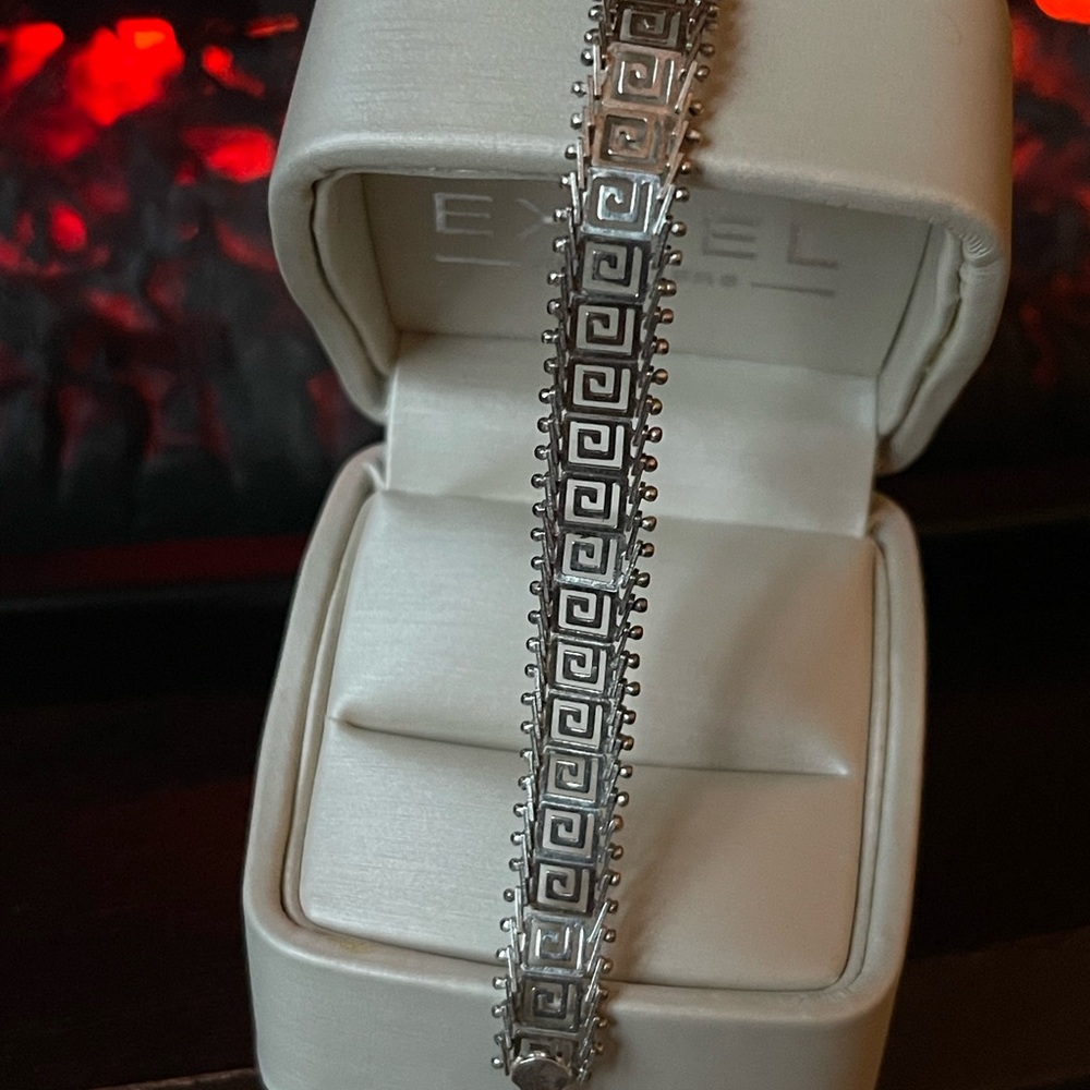 VTG 925 Mexico Silver Greek Key Bracelet - Picture 7 of 10